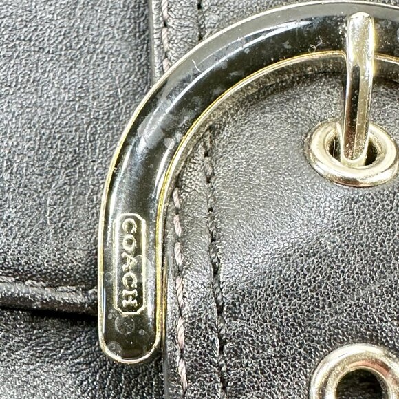 Coach Black Leather Crossbody Bag Buckle Detail Light Blue Interior Preowned - Picture 4 of 12